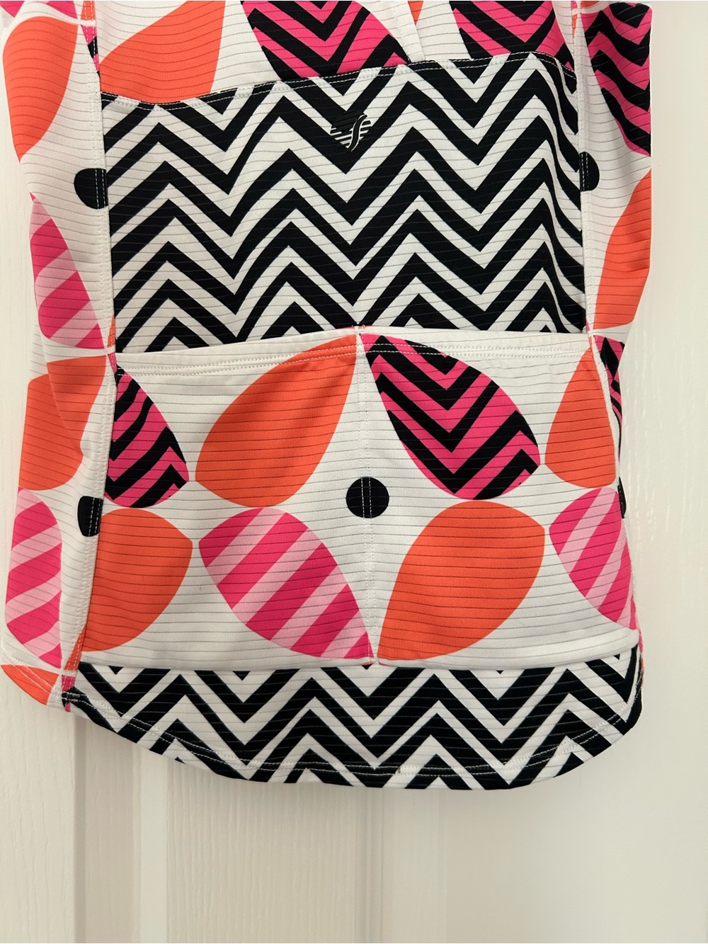 shebeest Sleeveless Zip Tank in Orange, Pink & Black Leaf Pattern - Picture 3 of 6